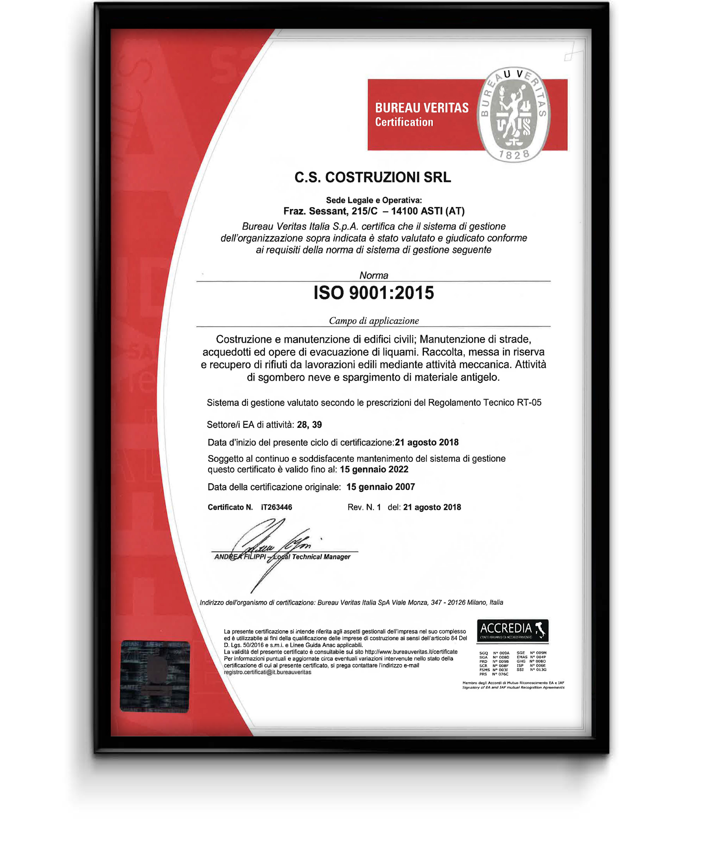 certificazione iso 9001:2015 cs cscostruzioni